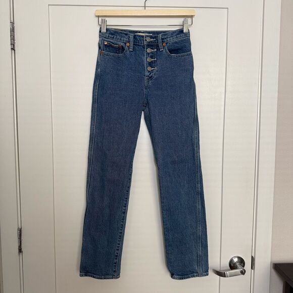 Levi's Denim - Levi's Wedgie Straight Jeans Womens 24 Blue Premium Button Fly Medium Wash Denim